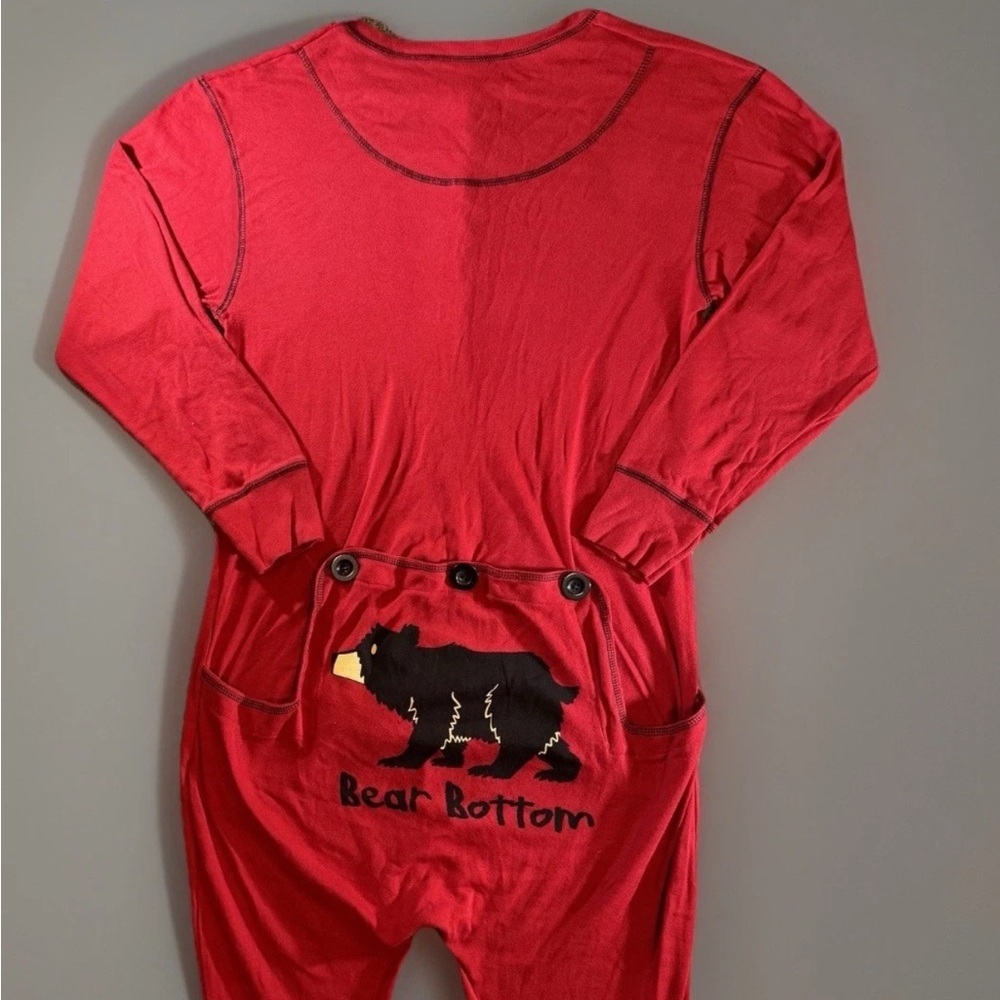 LAZY ONE Pajamas Adult Large Red Cotton Sleeper Button Bear Bottom Flapjack Flap